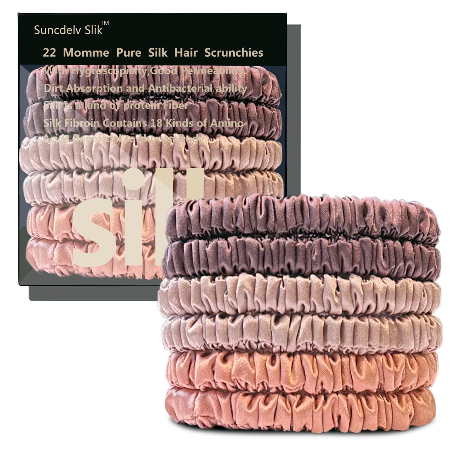 Silk Hair Towel, Friction-Resistant, Amino Acid-Rich, Durable, Breathable (6PCS(Bean Paste, Rose Gold, Rice White))